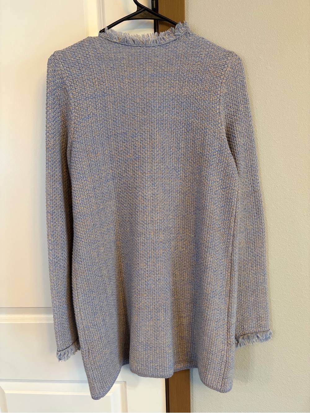 J. McLaughlin Women’s Woven Fringe Long Nan Cardigan Old Money Gray Size Small - Picture 6 of 10
